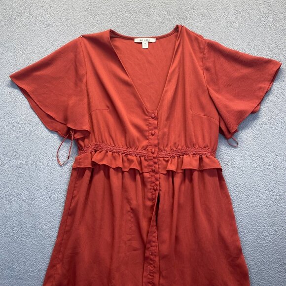 Miami Mi Ami Francesca’s Ruffle Dress size M Buttons V Neck,Lined,Casual,Preppy - Picture 10 of 12